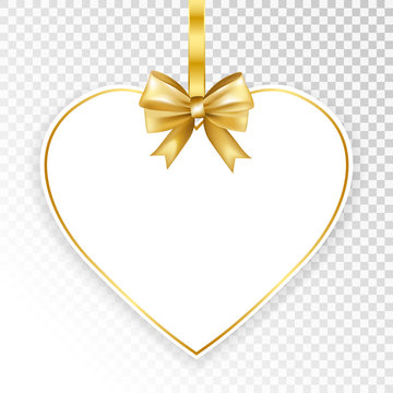 Paper White Frame With Gold Bow Isolated On Transparent  Background. Vector Illustration.