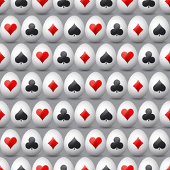 Seamless  gambling background with red and black symbols over easter eggs, vector illustration. Ideal for printing onto fabric and paper or scrap booking.
