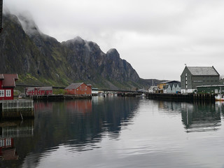Fototapeta na wymiar Beautiful landscape scenery of Norway fishing village hidden deep in fjords