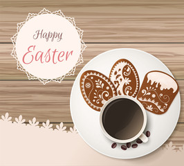 Happy Easter greeting, Gingerbread in the form of eggs. Spring holidays, Easter background. Vector illustration EPS10