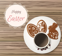 Happy Easter greeting, Gingerbread in the form of eggs. Spring holidays, Easter background. Vector illustration EPS10