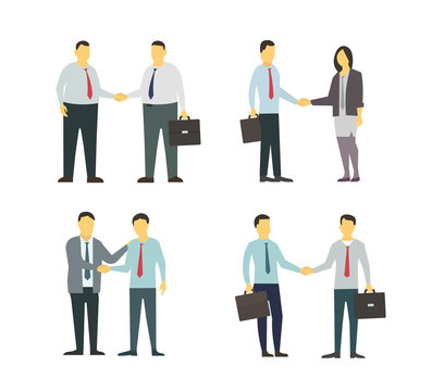 Two men shake each other hands. Business style. Flat graphics for your design.