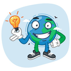 Character Earth Holding Light Bulb