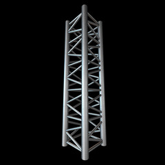 Steel truss girder element. 3d render on black