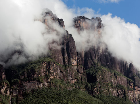 Tepyi covered with clouds in the Canaima national park - Venezuela