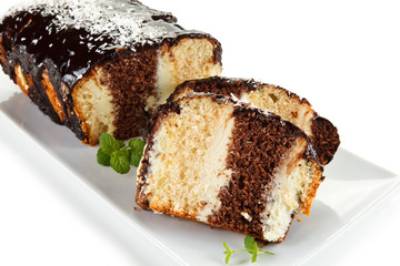 Pound cake with chocolate icing