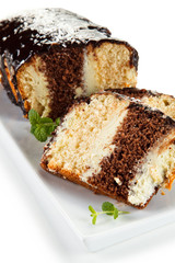 Pound cake with chocolate icing