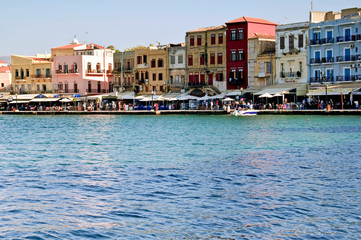 Fototapeta na wymiar The harbour front at Chania, Crete