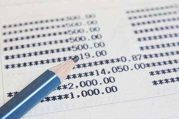 pencil on account book. selective focus