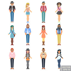 Fototapeta na wymiar Hipster style bearded man young woman, character set avatar flat collection Geek pack guys girls set isolated vector flat illustration