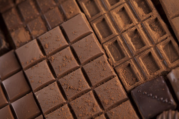 Chocolate sweet, cocoa pod and food dessert background