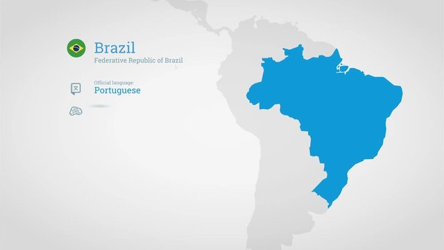 Animated infographics map with country's flag and profile. Brazil