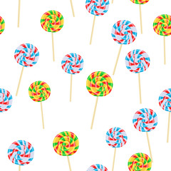 Caramel Striped Candies on Sticks Seamless Pattern