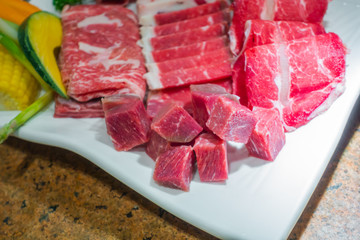 Uncooked raw fresh beef .