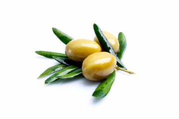 Green olives and leaves