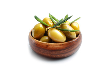 Green olive in bowl