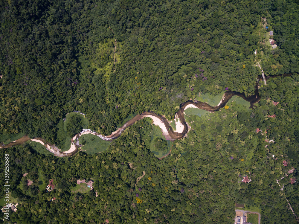 Sticker Top View of River in Rainforest, Latin America