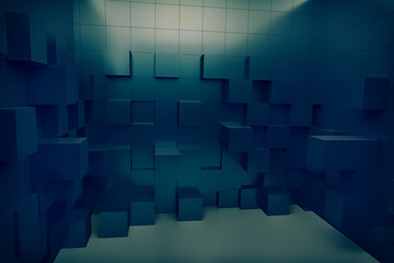 3D rendering abstract cubes wall