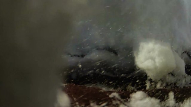 POV of person falling in snow, accident during mountain expedition, injury risk
