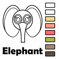 Coloring book for little kids with animals - an elephant. With a palette of colors ready to be used when drawing.