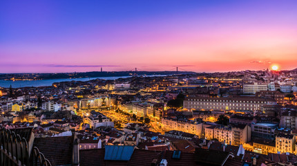 Fototapeta na wymiar Sunset above the Skyline of Lisbon