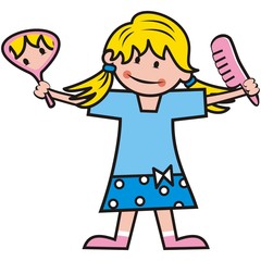 girl with comb and mirror, vector illustration