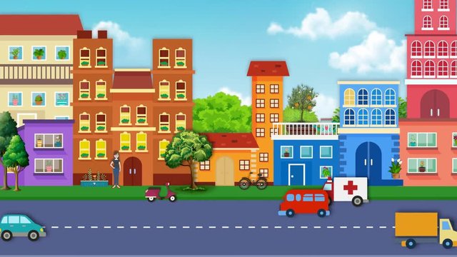 The lively town. Vector city.