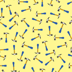Hammer Icon Seamless Pattern on Yellow Background