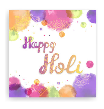 A colorful illustration of a happy Holi. Greeting Card Happy Holi. Vector illustration