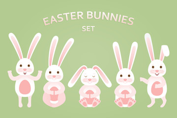 Obraz na płótnie Canvas Cute Easter bunnies set in different poses. Vector illustration. 