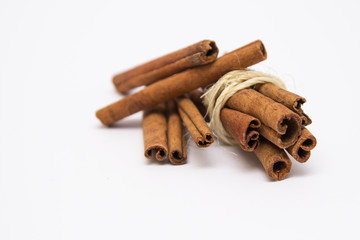 Cinnamon stick isolated on white background,minced fresh cinnamon.