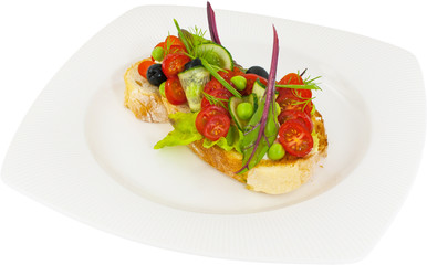 Bruschetta with tomato cucumber and olives