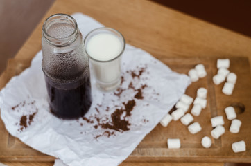 preparing a coffee drink in the morning