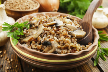 Buckwheat porridge with champignons