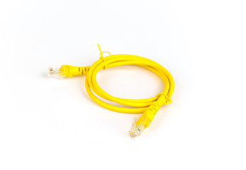 Yellow network cable  on white .