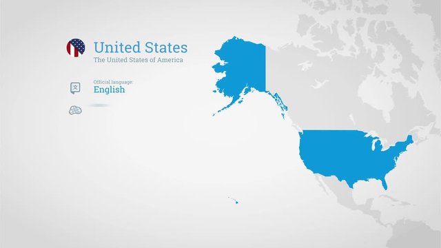 Animated infographics map with country's flag and profile. United 