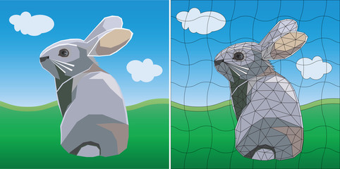 colored mosaic easter bunny. flat design. vector illustration.