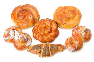 croissant and sweet rolls isolated on white background