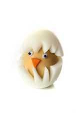 Food art creative concepts. Cute chicken over white background.