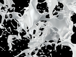 White splash isolated black background. 3d illustration, 3d rendering.