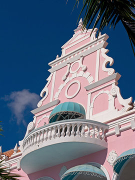 Colorful facade in Aruba. Unique in the Caribbean islands