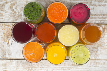 Various fruit and vegetable juices.