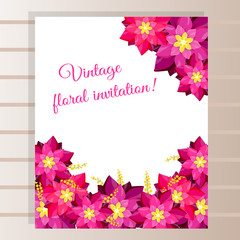 Romantic vintage floral invitation. Wedding, marriage, bridal, birthday, Valentine's day.