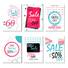 Geometrical social media sale banners and ads, web template collection. Vector illustrations for mobile website posters, email and newsletter designs, promotional material