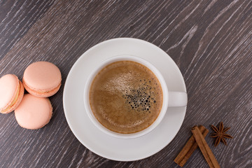 Coffee cup with chicory and macaroons