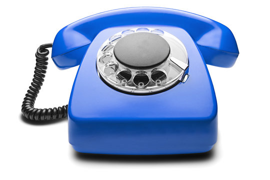 landline blue  phone on a isolated white background