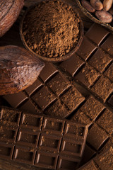 Bars Chocolate , candy sweet, dessert food on wooden background