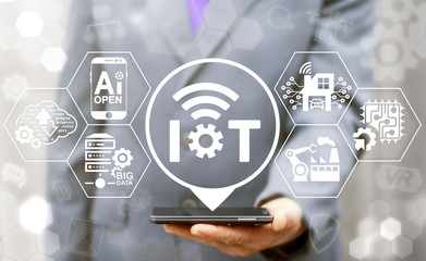 Internet of things (IoT) industrial business smart devices wifi tech concept. Intelligence mobile control process, digital management, development industry 4.0 manufacturing engineering technology