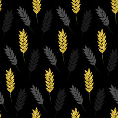Fototapeta na wymiar Gold floral background. Vector glitter seamless pattern with leaves. Modern stylish texture. Repeat design. Perfect print. Trendy botanical illustration.