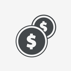 Vector Coins Icon with dollar sign. 